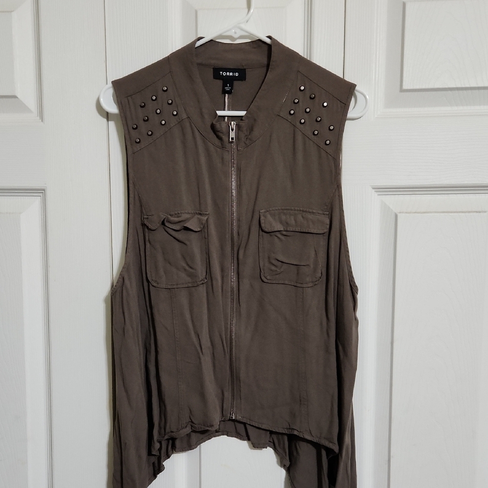 Torrid Brown Sleeveless Vest with Studded Shoulders
